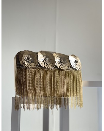 Gold sequined tassel clutch